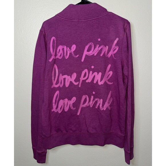 Victorias Secret PINK Sweater Quarter Zip Size Large Dog Love Pink On Back Soft - Picture 2 of 6